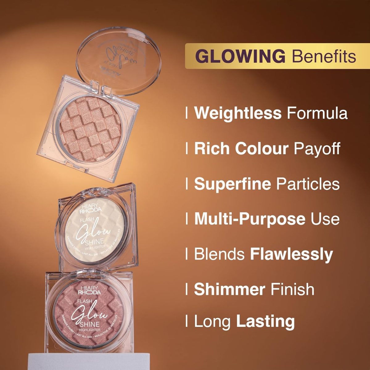 Hilary Rhoda Flash Glow Shine Highlighter | Rich Colour Payoff | Superfine Particles | 3D Reflective Glow | Blends Flawlessly -7g (Diamond Shine -Shade 03) - Image 4