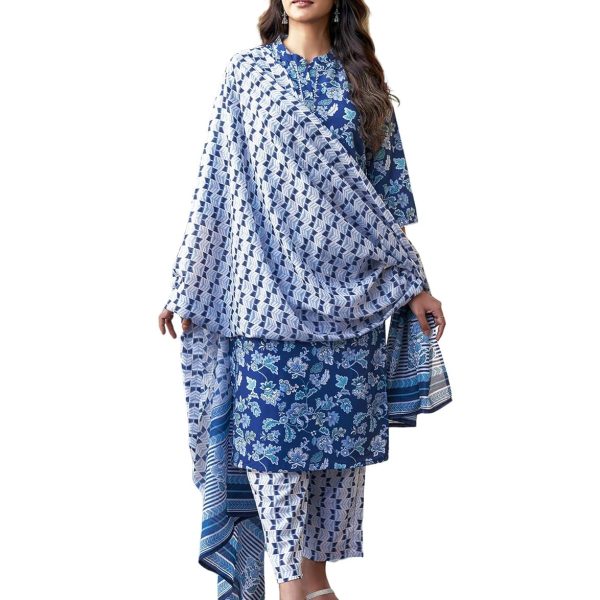SKYLEE Women's Cotton Blend Printed, Foil Printed and Gota Lace Straight Kurta with Pant & Dupatta