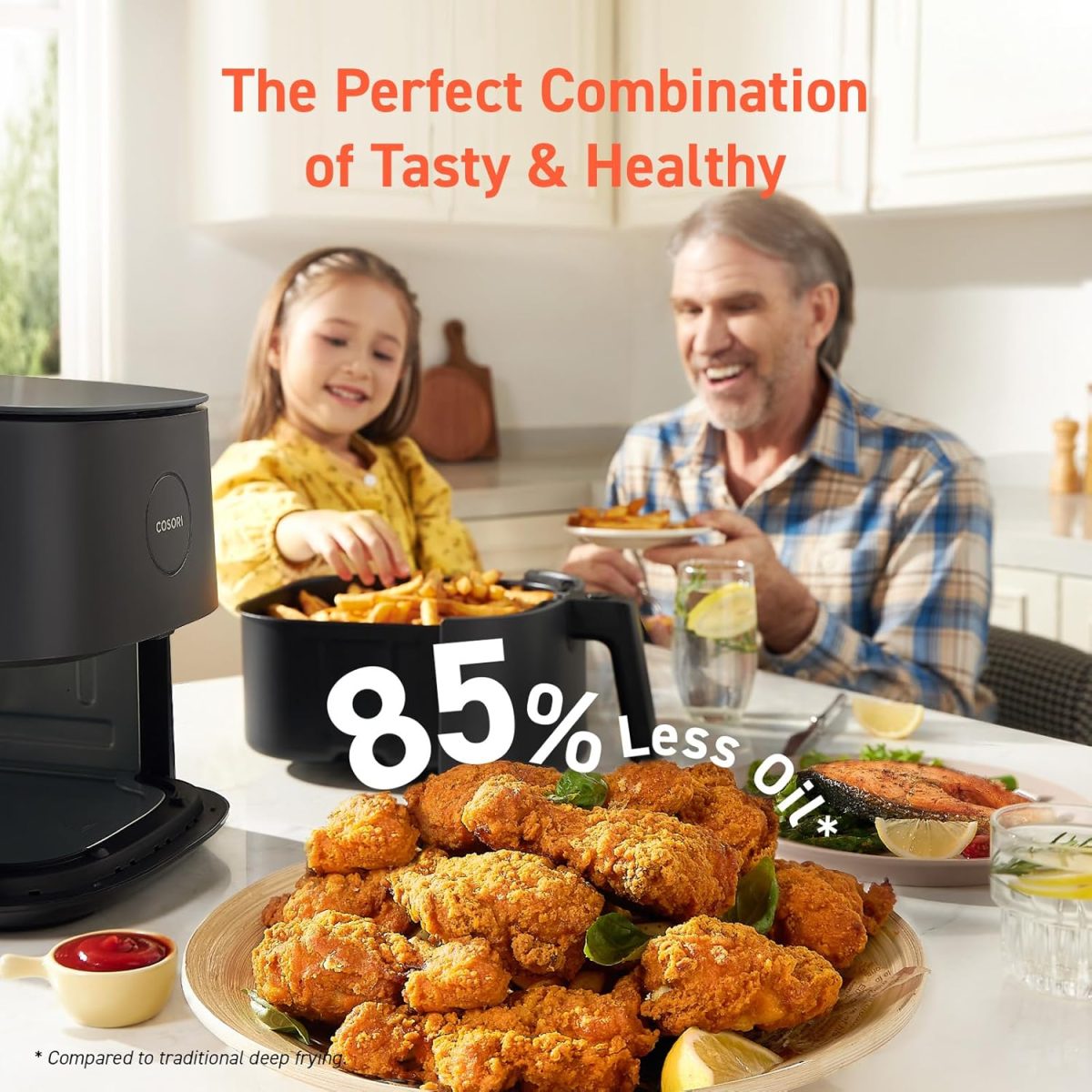 COSORI Air Fryer 5 QT (4.7 Litre) Black, 1500W Fast Cooking 9 Preset Menu, 30 Recipes Cookbook, Grill, Broil, Roast, Toast, Bake, Reheat, Defrost, Digital Touch Panel (CAF-L501) - Image 4