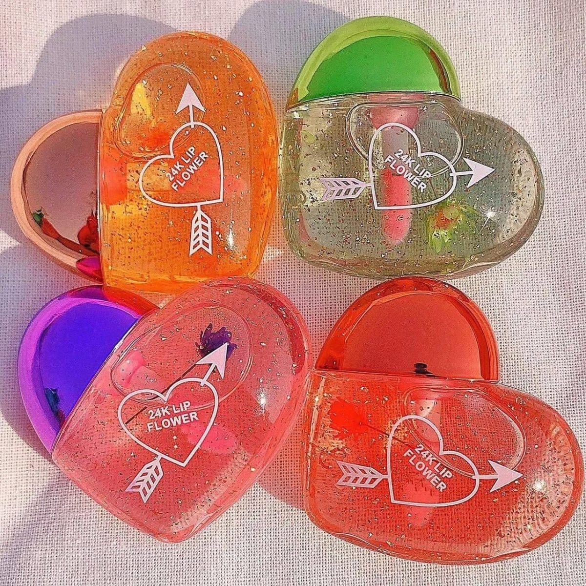 LOCANS Lip Glossy Tint For Dry And Chapped Lips In Cute Heart-Shaped Packaging Hydrating Lip Glossy For Dry Lips - Multicolour Metallic-Finished Packaging (Pack Of 3)