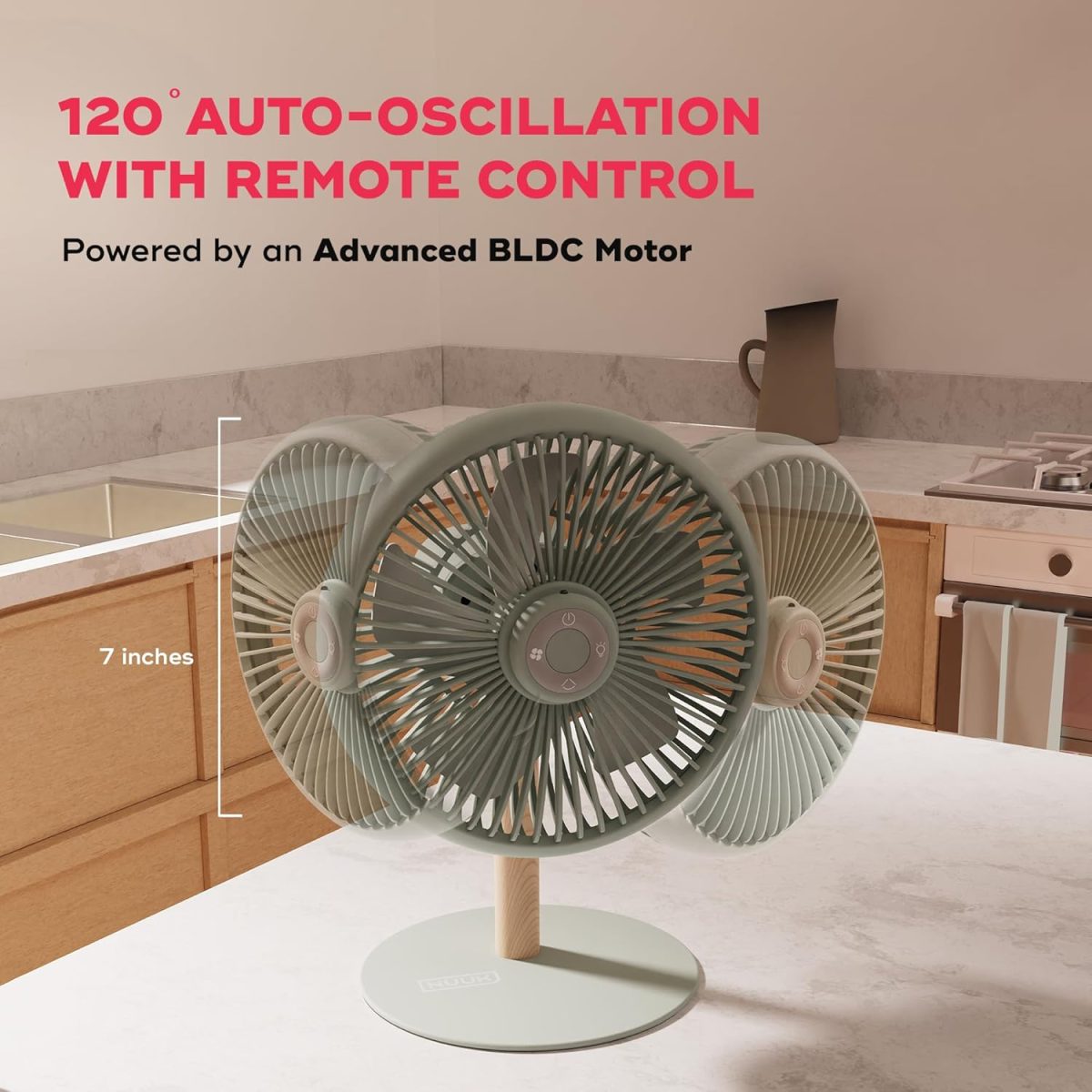 NUUK LIT v2 Cordless & Rechargeable 7 Inch Table Fan with Night Light & Remote Control | Auto Oscillation with 4 Wind Modes | BLDC Fan with Up To 17 Hour Run Time | Portable Table Fan for Home, Office - Image 3