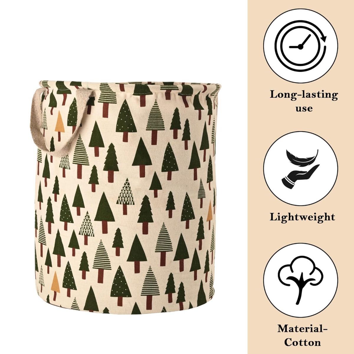 Kuber Industries 60 LTR Foldable & Portable Laundry Basket for Clothes with Carry Handles | Durable & Easy To Clean Laundry, Towel & Toy Bag for Kids Storage | Tree Print- Green - Image 6