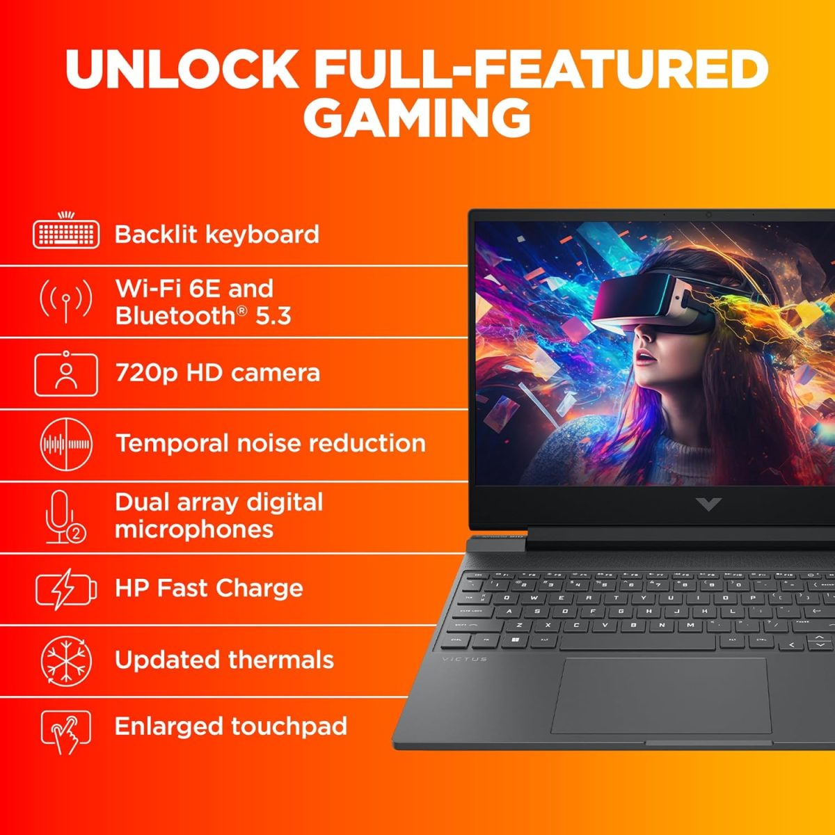 HP Victus Gaming Laptop,AMD Ryzen 5 5600H,4GB AMD Radeon RX 6500M Graphics,15.6-Inch (39.6 Cm),FHD,144Hz,8GB DDR4,512GB SSD,Backlit KB,B&O,Dual Speakers (Silver,2.37 Kg),fb0158AX,with Windows 11 - Image 5