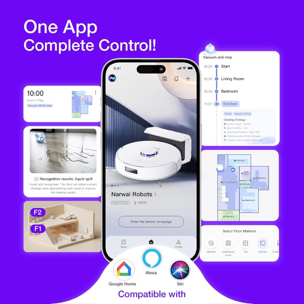 NARWAL Freo X Plus 2-in-1 Robotic Vacuum & Mopping, 7800Pa Suction, 7 Weeks Storage, Zero Tangle Brush, 5200mAh Battery, 3D Mapping, Google Home, Alexa, Siri & App Compatible - Image 3