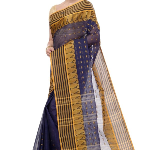 PuJoy Women�s Pure Cotton Traditional Bengal Handloom MotiButi Style Tant Saree