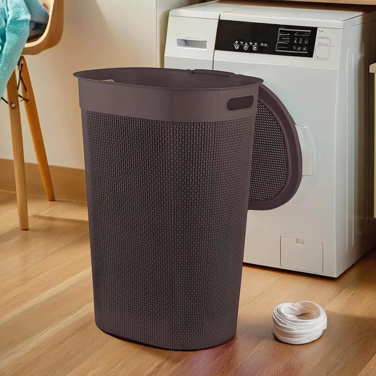 Kuber Industries Plastic Big Large Multipurpose 55 Ltr Washing Clothes Storage Basket with Lid & Handle | Waste Clothes Laundry Basket/Hamper Bins for Blankets, Toys, Bathroom & Bedroom | Brown - Image 4