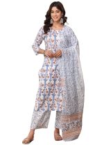 rytras Women's Cotton Straight Kurta Set with Palazzo Pants & Dupatta