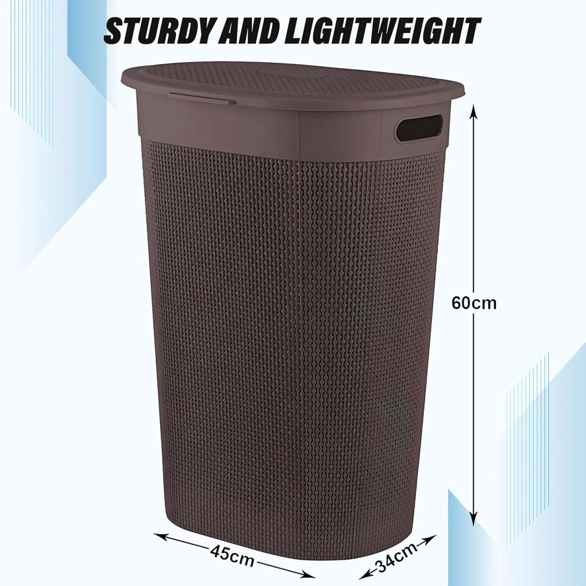 Kuber Industries Plastic Big Large Multipurpose 55 Ltr Washing Clothes Storage Basket with Lid & Handle | Waste Clothes Laundry Basket/Hamper Bins for Blankets, Toys, Bathroom & Bedroom | Brown - Image 3