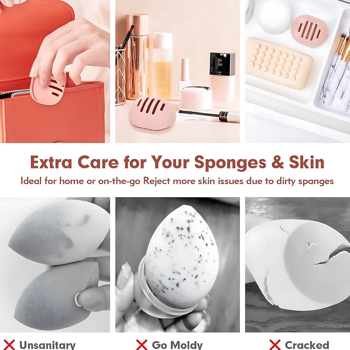 Hian Silicone Makeup Sponge Holder for Travel, Double-Sided Breathable & Shatterproof Beauty Blender Case for Women & Girls, Cosmetic Storage for Sponges Sponge Holder (Pink Color) - Image 7