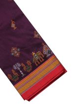 Neyge Women's Handloom Ilkal Pure Cotton Resham Silk Kasuti Saree with Stripe Pallu Running Blouse - Image 5