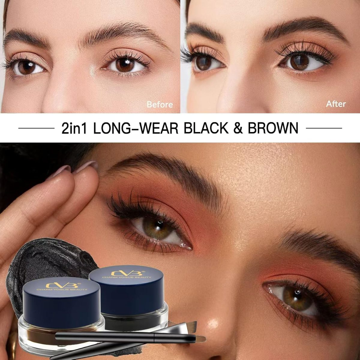 CVB Eyebrow Filler and Gel kajal 2in1 Long-wearBlack & Brown C233 - Image 2
