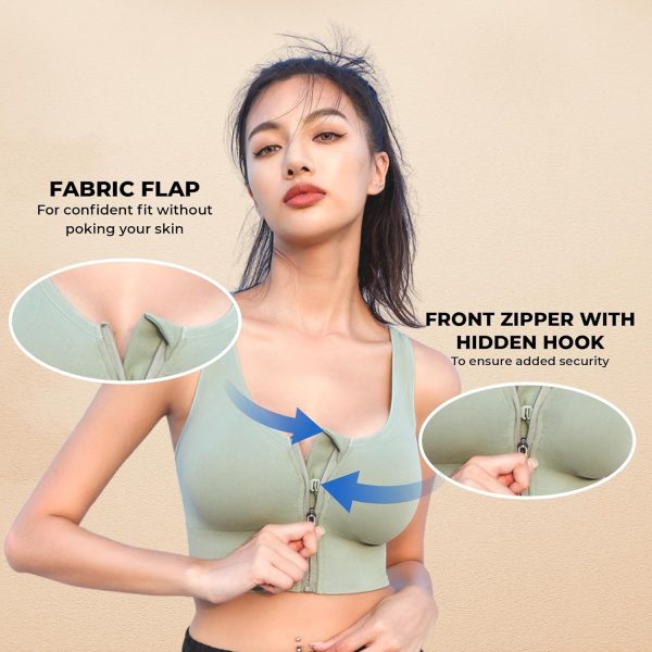 PLUMBURY Polyamide Women's Seamless Padded High Support Front Zip Cross Back Sports Bra