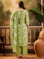 EthnicJunction Women's Pure Cotton Floral Print Office Wear Straight Kurta Pant with Dupatta Set - Image 6