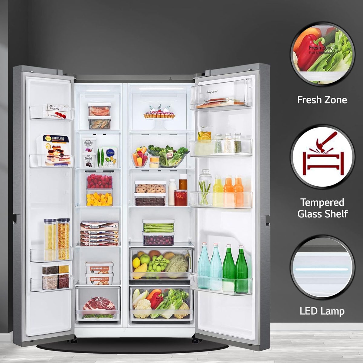 LG 688 L Frost-Free Smart Inverter Compressor Side-By-Side Refrigerator (GC-B257KQDV, Dark Graphite Steel, Multi Digital Sensors and Express Freezing, 2022 Model) - Image 4