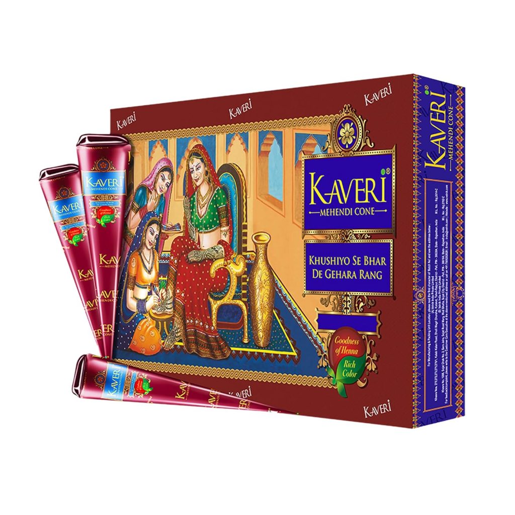 Kaveri Natural Henna Mehandi Cone for Hands & Hair Herbal Rajasthani Henna Paste in Natural Dark Brown Color With Nilgiri Oil for Bridal Dulhan Wedding Occasion Instant Mehendi Cone - Pack of 12