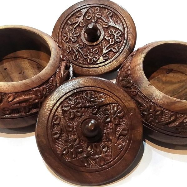 Master Arts Wooden Sindur Dabbi Box for Women - Kumkum Box (Pack of 2), Size 3.5 inch, Shisham Wood Carving Work