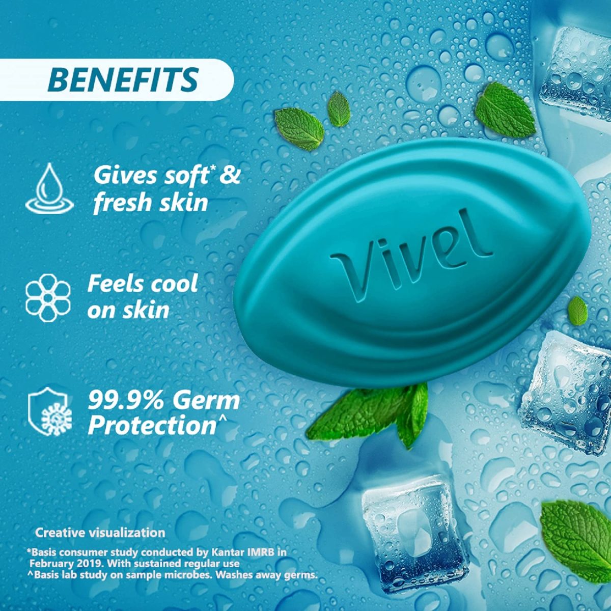 Vivel Cool Mint, Soft Fresh Skin Soap, 600g (150g - Pack of 4), Soap for Women & Men for Soft, Glowing & Moisurised Skin, All Skin Types - Image 3