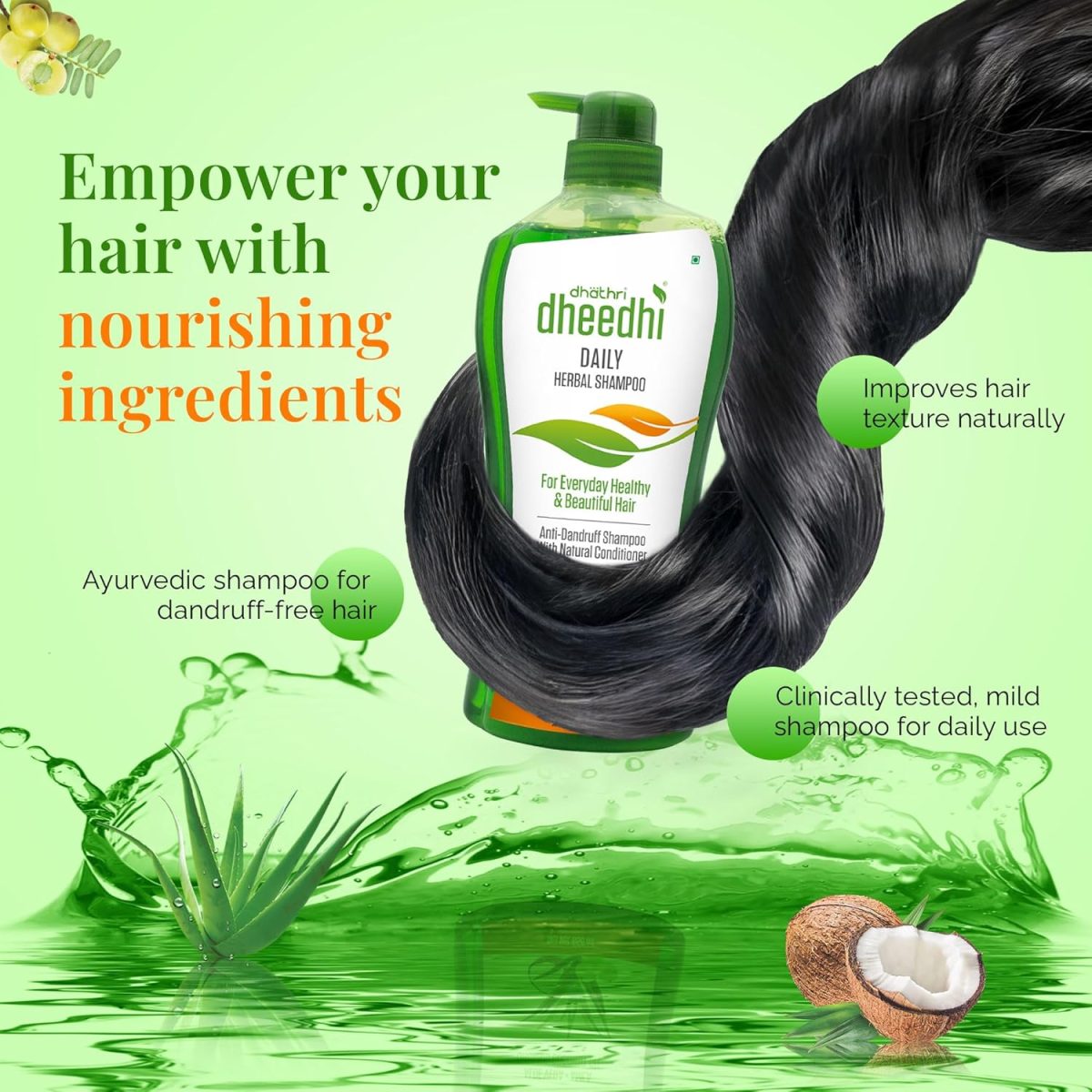Dhathri Dheedhi Daily Herbal Shampoo to Reduce Dandruff & Promote Hair Growth, Ayurvedic Shampoo to Restore Hair Shine & Strength (650ml) - Image 4