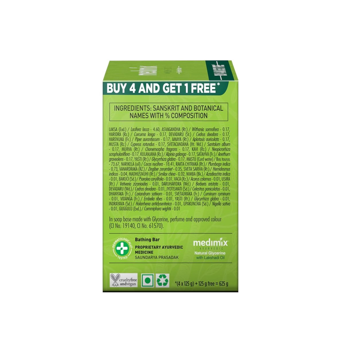 Medimix Ayurvedic Natural Glycerine Bathing Bar, 125 g (4 + 1 Offer Pack) - Image 2