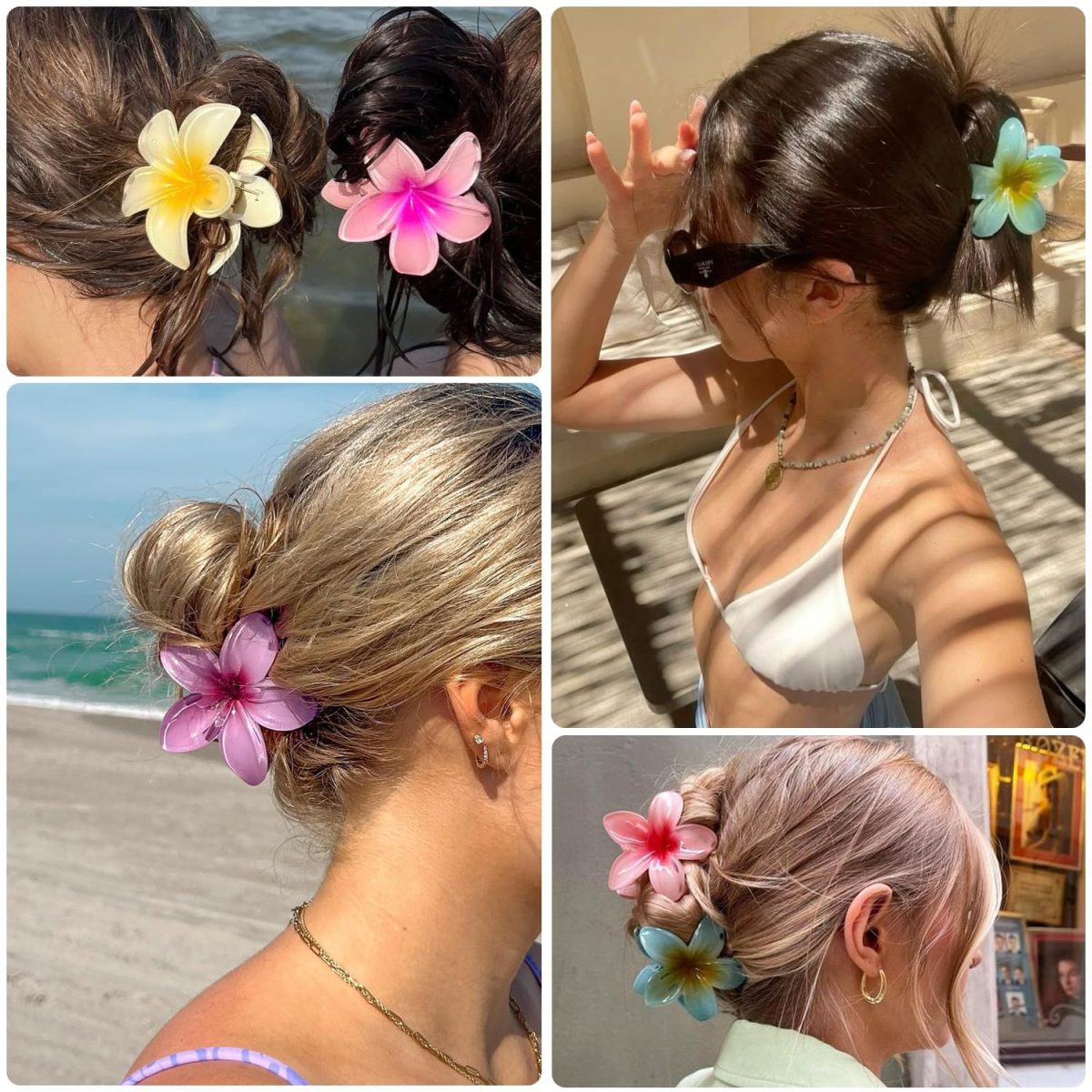 6pcs Claw Clips Elegant Hawaiian Flower Hair Claw Clips - Large, Non-Slip, Strong Hold For Thick & Thin Hair - Vintage Style Flower Clips For Women - Image 3