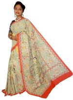 Kheyali Boutique Madhubani Print Yellow Cotton Saree For Women - Image 5
