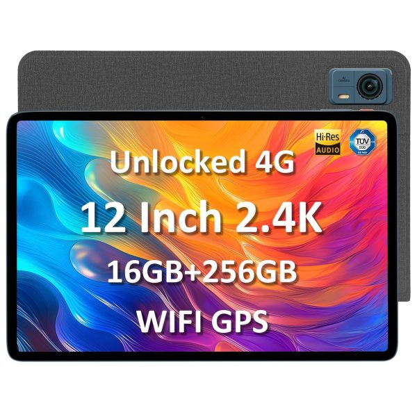 Android Tablet with SIM Card Slot Unlocked, 12 in Large Tablets, 16GB RAM+256GB ROM, 4G LET Cellular Tablet, WiFi BT5.0 GPS Octa-Core, 8000mAh, Dual Camera, Supports Telephone Functions