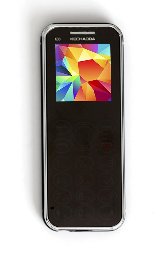 Kechaoda K33 Slim Card Size Light Weight and Stylish Dual Sim GSM Mobile Phone With External Memory Slot 1.44 Inch Display Rear VGA Camera With Flash Light Bluetooth Dialer 800 mAh Big Capacitive Battery 3.5 mm Audio Jack (Only Mobile Phone & Charging Cable in Box, NO CHARGER OR EARPHONE) (Black)