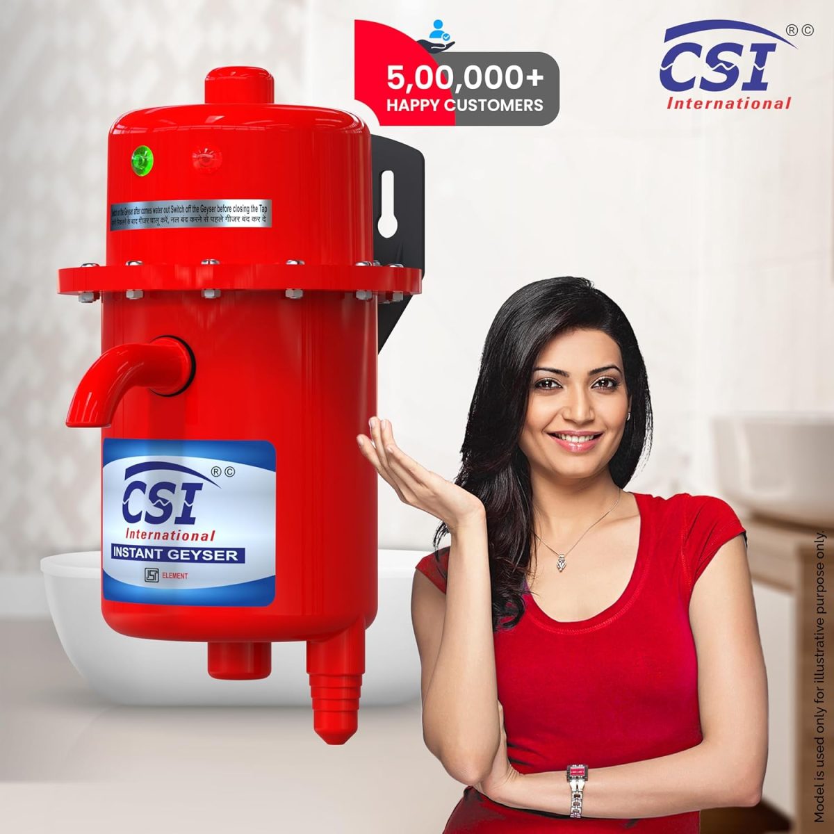 CSI INTERNATIONAL Instant Water Geyser, 1 L Portable Water Heater, Made Of First Class Abs Plastic 3Kw, Auto Cut Off Feature (Red) - Image 4