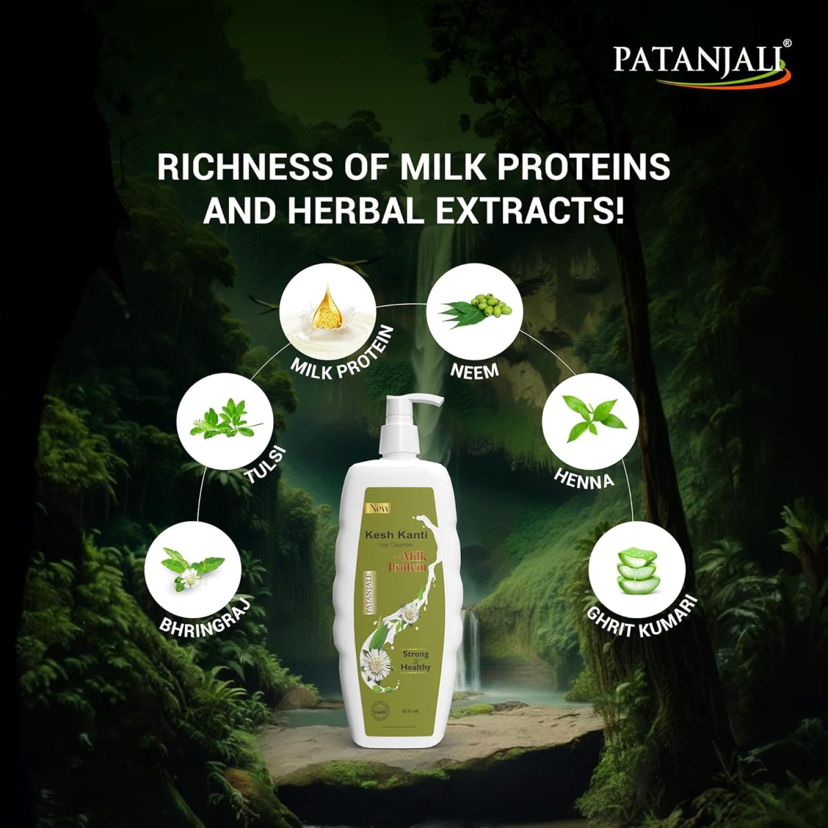 Patanjali Kesh Kanti Hair Cleanser Milk Protien Shampoo, Herbal Care for Healthy Hair, Suitable for All Hair Types (650 Ml) - Image 2