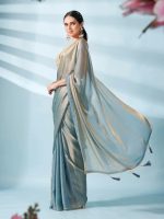 Womanista Women's Plain Poly Chiffon Jimmychoo Two Tone Saree with Un-Stitched Blouse - Image 3