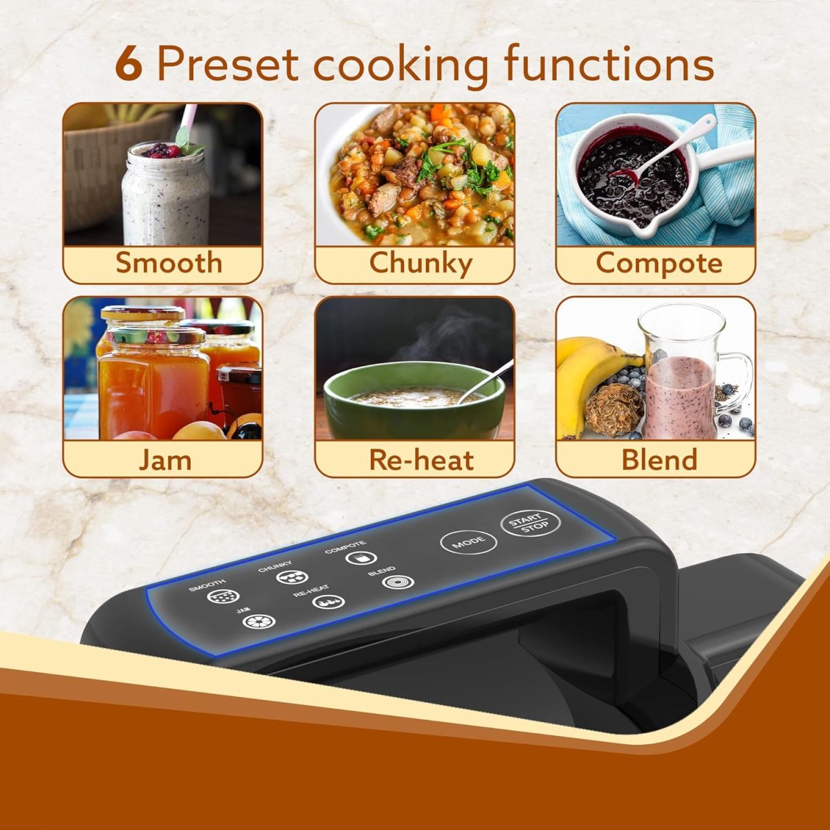 AGARO Elite Soup Maker, 1 Litre, Automatic Blending & Heating,6 Preset Cooking Functions, Copper Motor, Stainless Steel Blades, Grey - Image 4