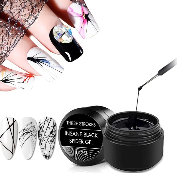 THR3E STROKES Black Spider Gel Polish Kit Nail Spider Gel Paint For Nail Art Polish Thin Brush Spider Nail Gel Art Paint For Nails Uv Led Nail Polish Drawing Painting Black White Gel Nail Polish Kit (BLACK)