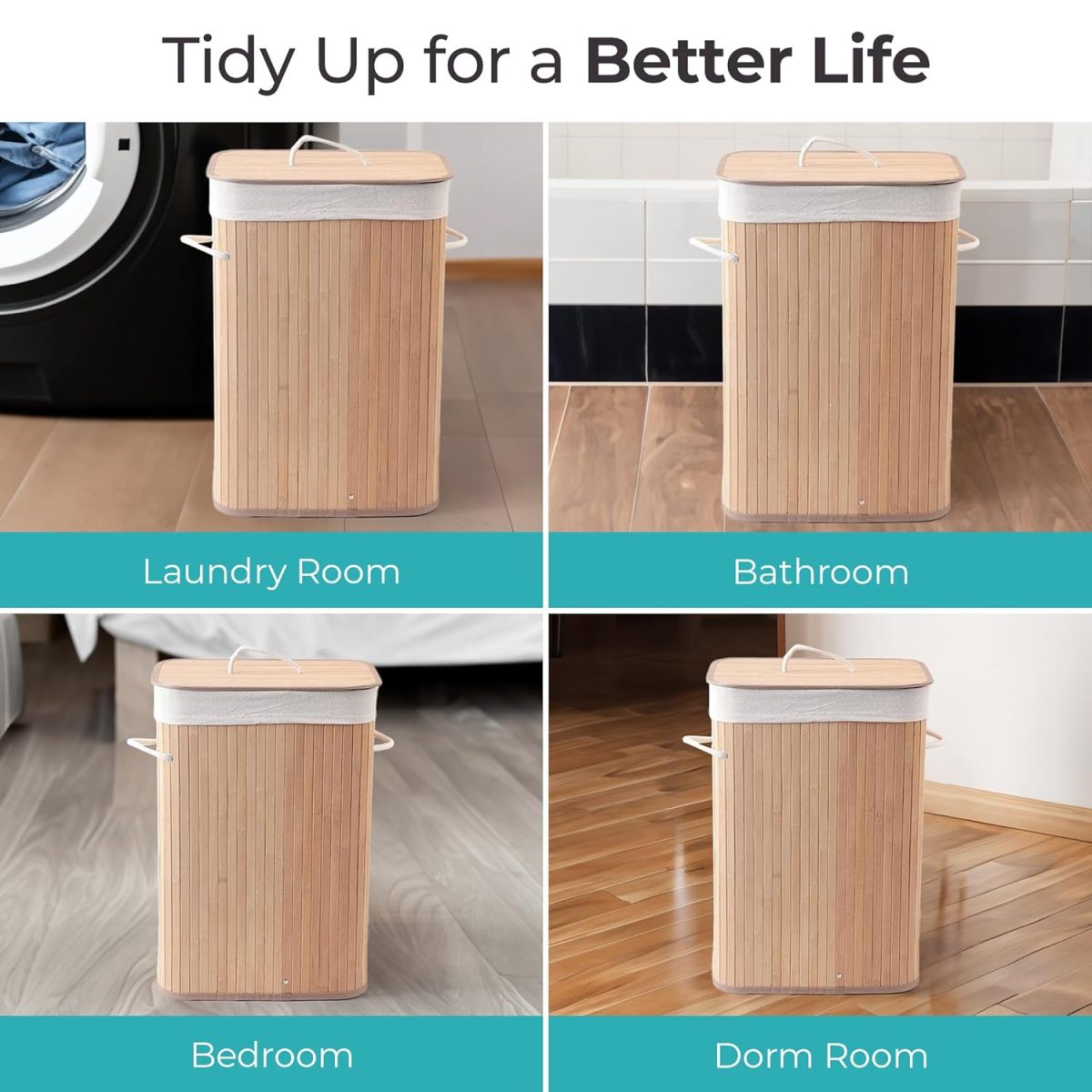 The Better Home Bamboo Basket for Storage(40*30*60cm) Laundry Basket for Clothes With Lid | Home Organizer Items and Storage | Eco Friendly | Compact and Easy to carry | Home Storage Organizer | Brown - Image 3