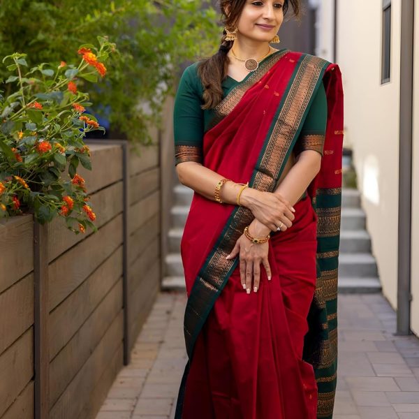 ILAIYAAL CLOTHINGS Women's Kanjivaram Cotton Silk Saree South Indian Paithani Sari | gadwal cotton sarees with Zari Border and Blouse Piece - Suitable For All Indian Occasions and Festivals 191