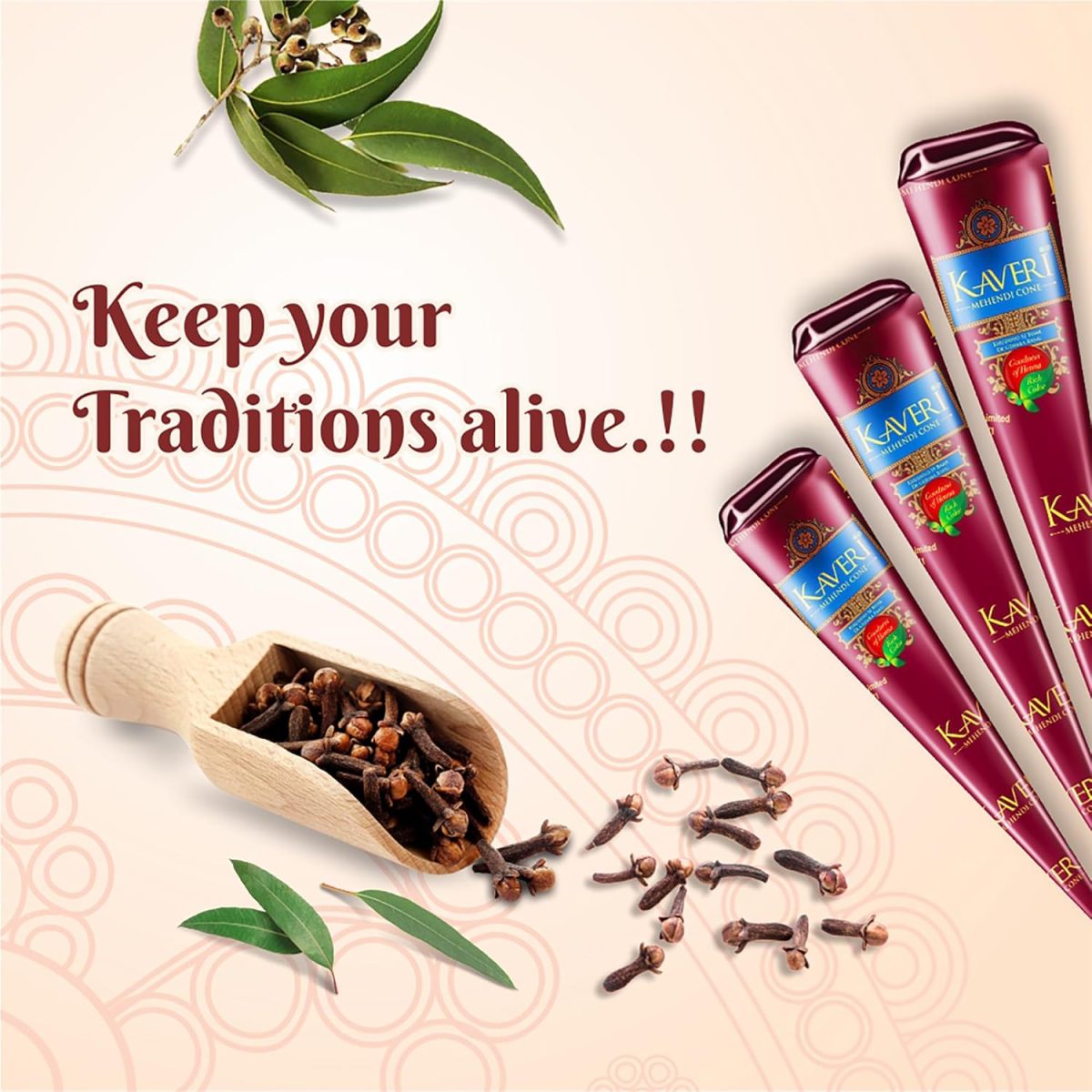 Kaveri Natural Henna Mehandi Cone for Hands & Hair Herbal Rajasthani Henna Paste in Natural Dark Brown Color With Nilgiri Oil for Bridal Dulhan Wedding Occasion Instant Mehendi Cone - Pack of 12 - Image 4