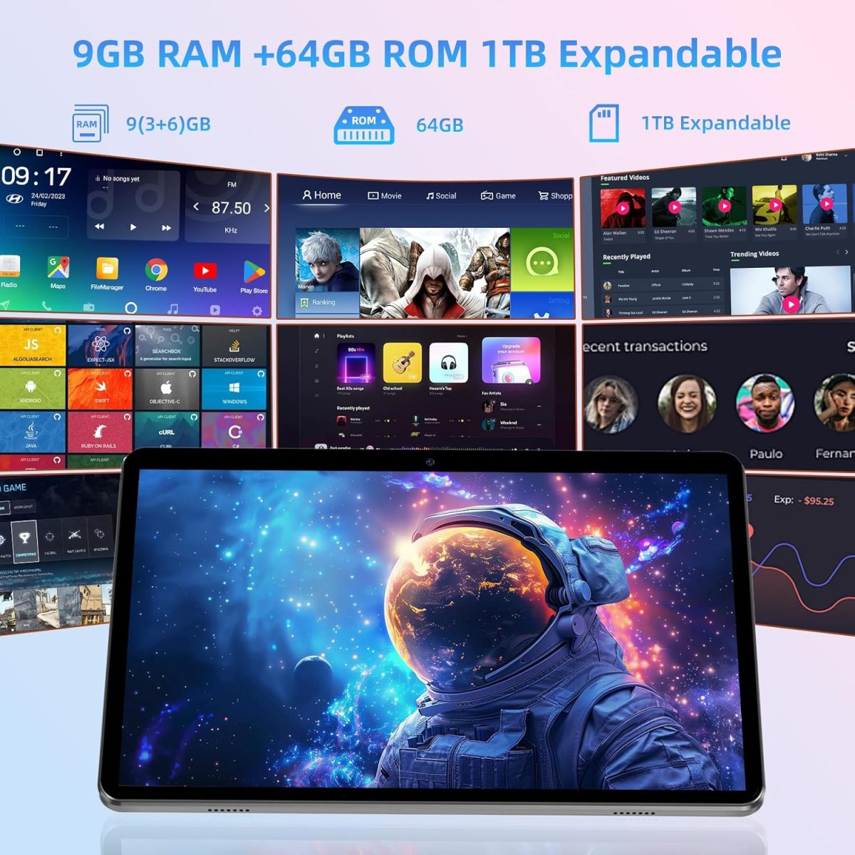 Tablet 10.1 inch, Android 14 Tablets 9 (3+6) GB RAM 64GB ROM 1TB Expand, 1280x800 IPS HD Touchscreen, 6000mAh Battery, Bluetooth, Dual Camera, GMS, WiFi, Case (Black) - Image 6