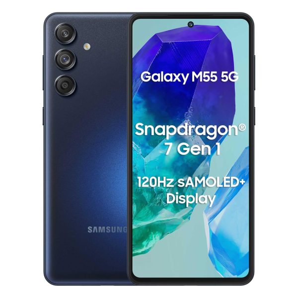 Samsung Galaxy M55 5G (Denim Black,8GB RAM,256GB Storage) | 50MP Triple Cam| 5000mAh Battery| Snapdragon 7 Gen 1 | 4 Gen. OS Upgrade & 5 Year Security Update| Super AMOLED+ Display| Without Charger