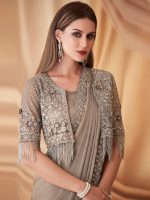 AKHILAM Women's Georgette Embellished Saree With Unstitched Blouse Piece - Image 2