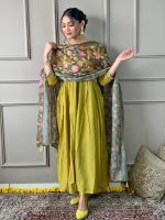Naixa Women's Viscose Silk Embroidered Flared Kurta with Pant and Dupatta Sets (S-Garima) - Image 6