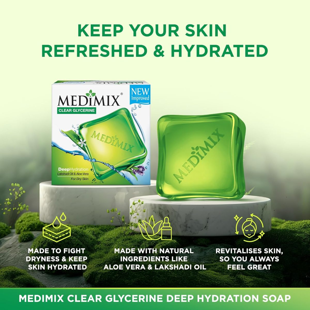 Medimix Clear Glycerine Bathing Bar Soap for Dry Skin 100g (Pack of 4) | Infused with Lakshadi Oil & Aloe Vera | Effective for Dry Skin - Image 2