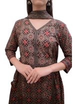 Amayra Women's Pure Cotton Printed Straight Kurta Set with Afgani Pants & Dupatta- Ethnic Wear, Brown - Image 6