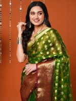 AKHILAM Women's Organza Banarasi Saree With Unstitched Blouse Piece (17ALEKHA1701) - Image 2