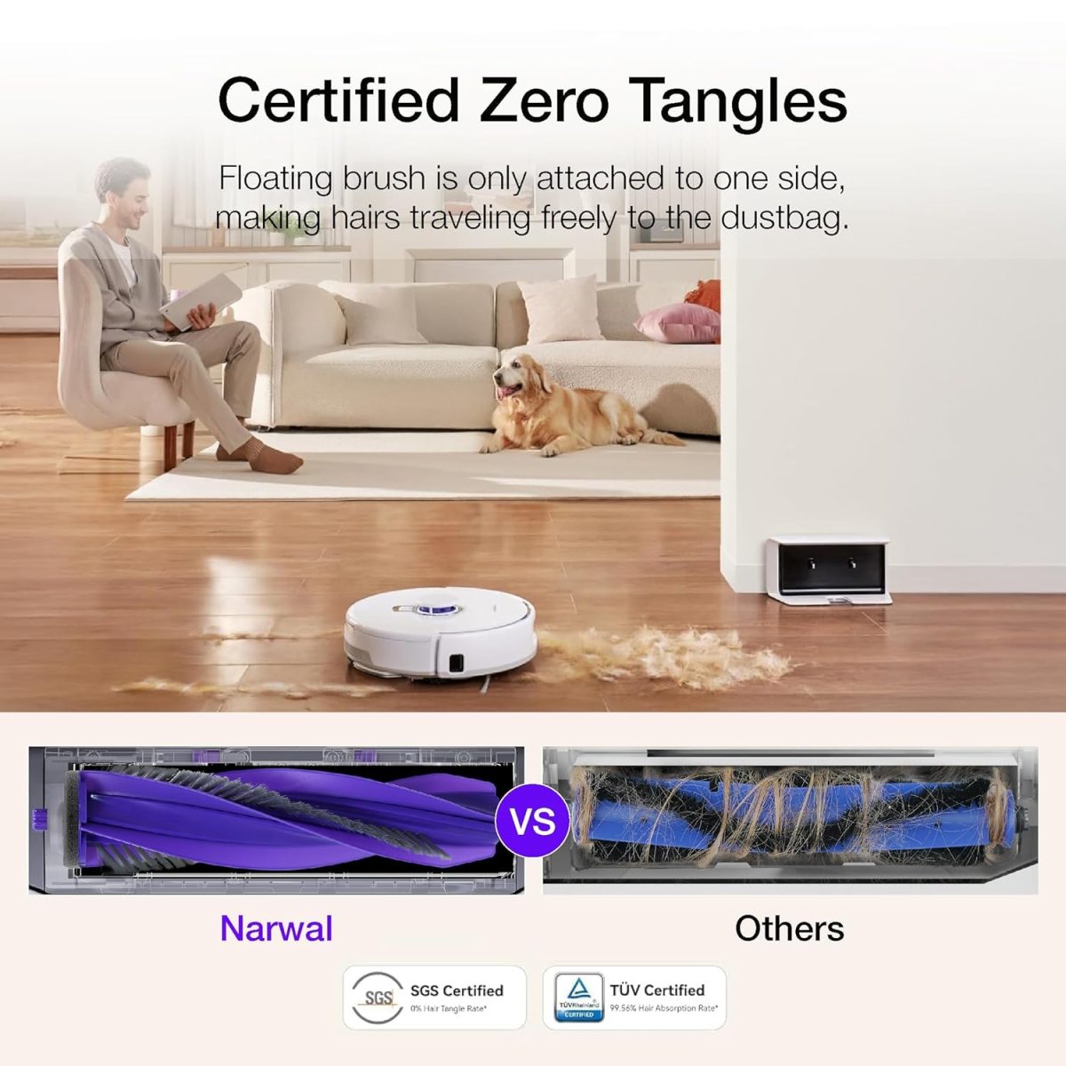 NARWAL Freo X Plus 2-in-1 Robotic Vacuum & Mopping, 7800Pa Suction, 7 Weeks Storage, Zero Tangle Brush, 5200mAh Battery, 3D Mapping, Google Home, Alexa, Siri & App Compatible - Image 6