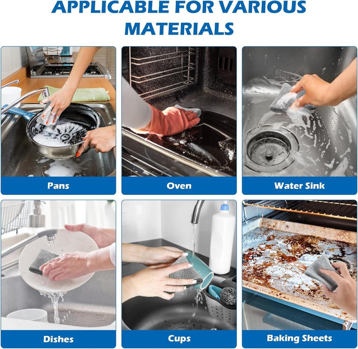 DALUCI 6 Pcs Non-Scratch Steel Wire Dishwashing Cloth | Heavy-Duty Scrubber for Utensils, Dishes & Kitchen Cleaning | Reusable & Durable Cleaning Cloth for Sink & Countertops - Image 6