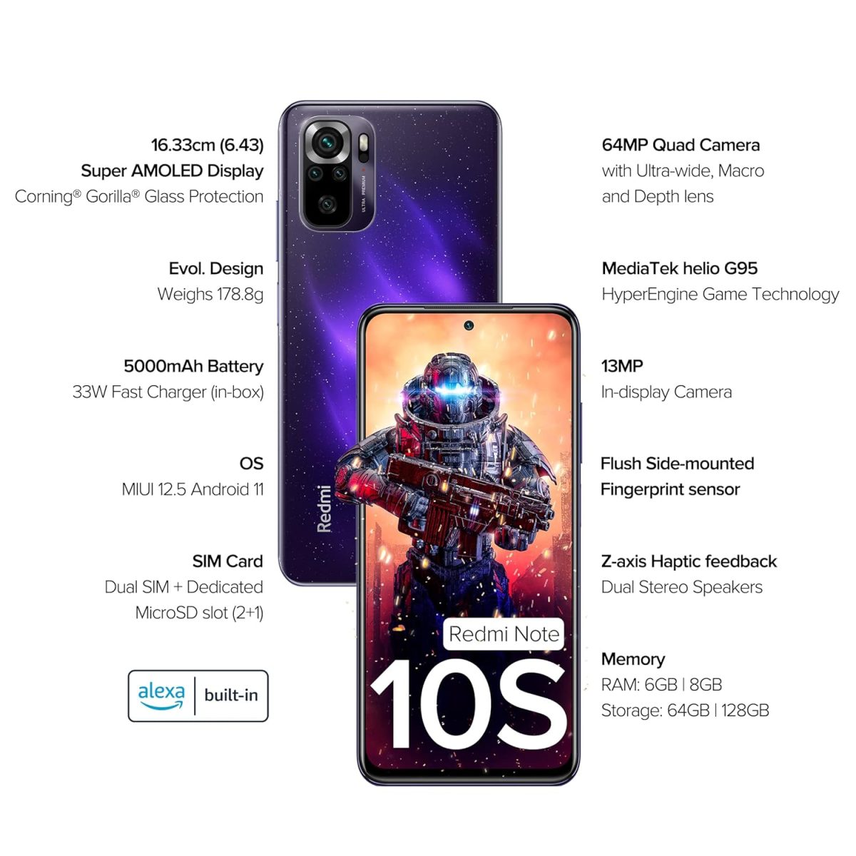 Redmi Note 10S (Cosmic Purple, 8GB RAM,128 GB Storage) - Super Amoled Display | 64 MP Quad Camera | 33W Charger Included - Image 3