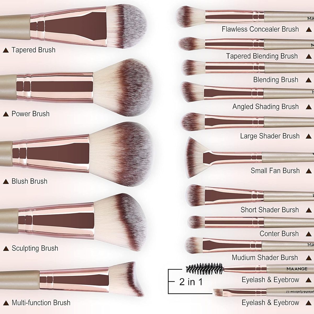 MAANGE Makeup Brushes 15Pcs Makeup Brush Set Premium Synthetic Foundation Face Powder Blush Concealers Make Up Brushes Sets with Makeup Sponge and Brush Cleaner?Champagne) - Image 2