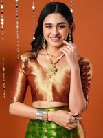 AKHILAM Women's Organza Banarasi Saree With Unstitched Blouse Piece (17ALEKHA1701) - Image 8