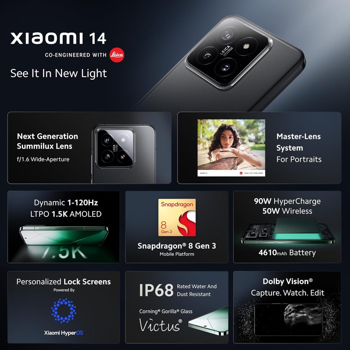 Xiaomi 14 (Black, 12GB RAM, 512GB Storage) | 50MP Leica Professional Optics | 120 Hz 1.5K LTPO AMOLED | SD 8 Gen 3 Hyper OS - Image 2