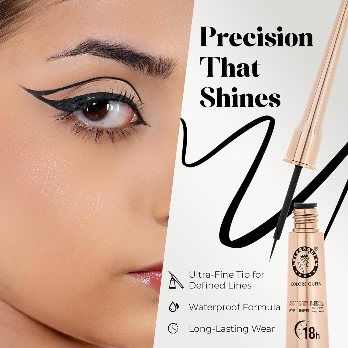 Colors Queen Black shine line Eyeliner | Ultra Matte Finish, Smudgeproof, Stay up to 12 Hrs, Waterproof, One Stroke Glide (6 ml) - Image 2