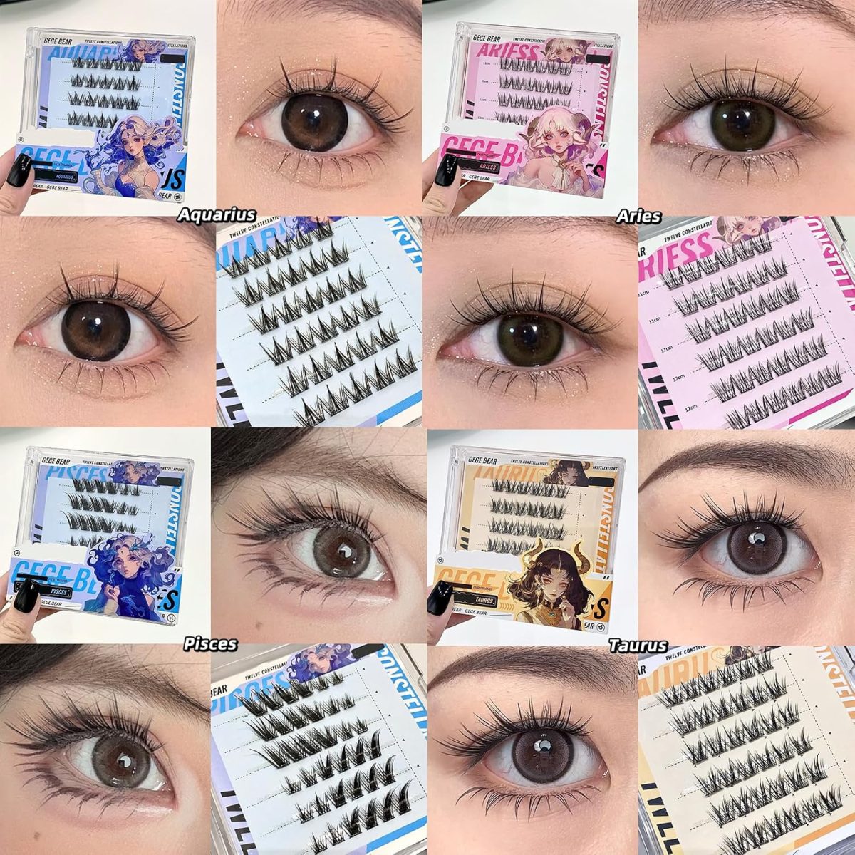 Gege Bear Twelve Constellation Series False Eyelashes | Glue Free Eye Makeup | Kawaii Soft Bold Aesthetic | Reusable Lightweight | No Mess Application | Instant Glamour No Adhesive Required | Quick Apply Comfortable Wear | Perfect for Girls Women Teen (06# Cancer, 30pcs) - Image 2